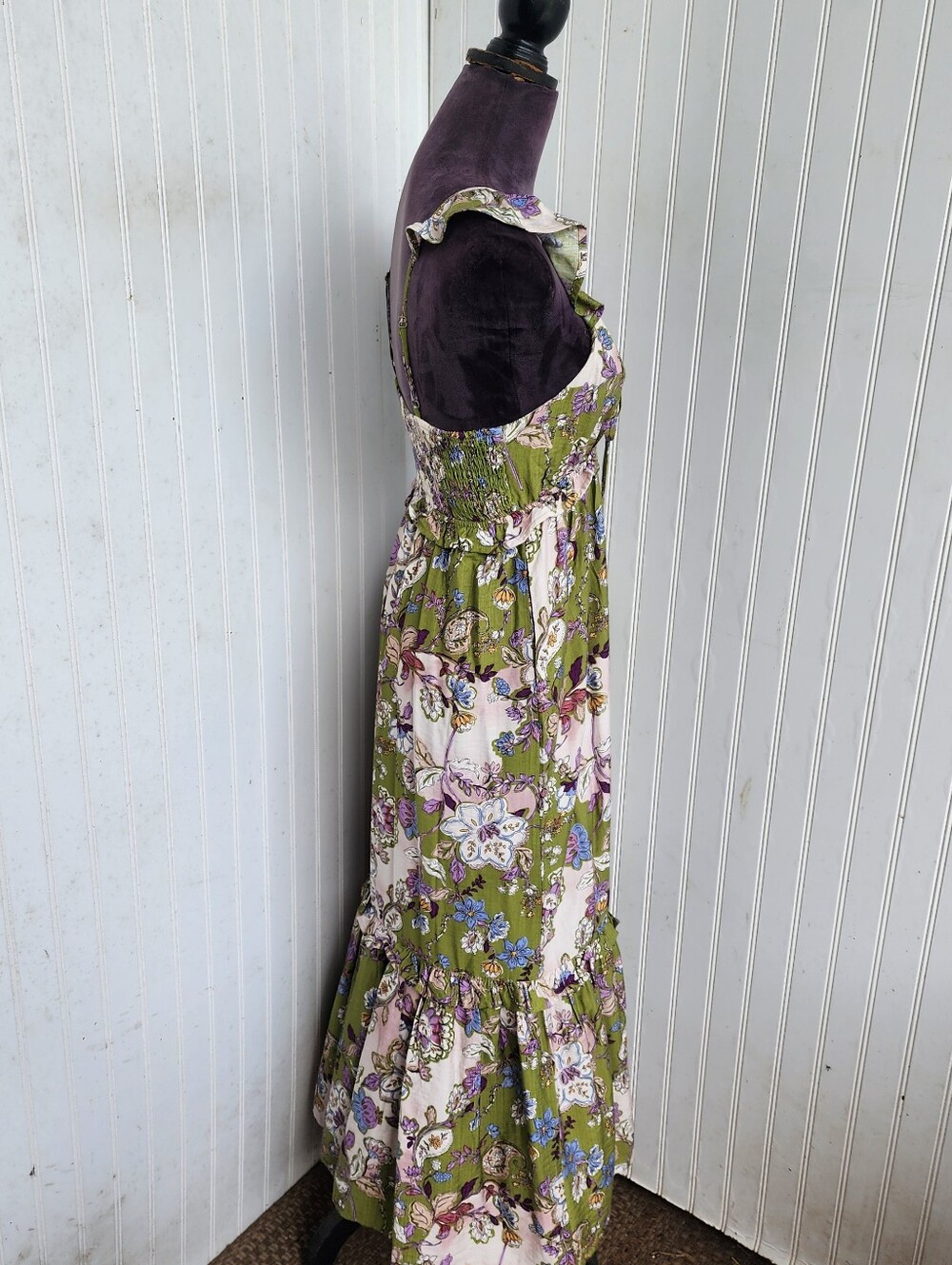Monteau Los Angeles Women's Maxi Dress Floral Print Green Rayon Nylon Sz S - Picture 5 of 16